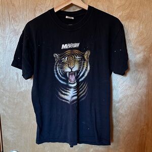 Black Graphic T-Shirt with Tiger Print Grunge Painters Metal Tee from Portland